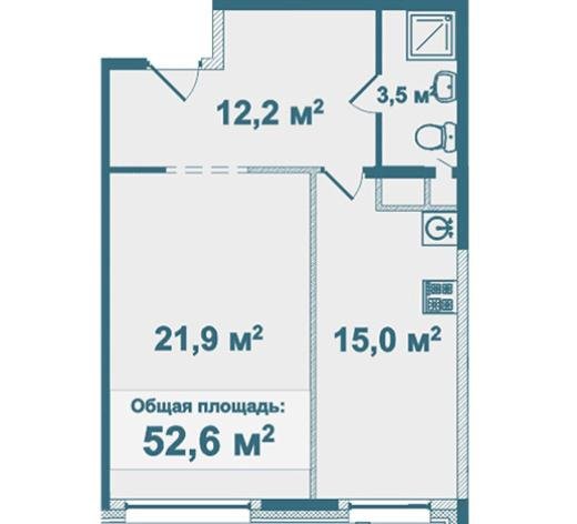 1 этаж 1-комнатн. 52.6 кв.м.